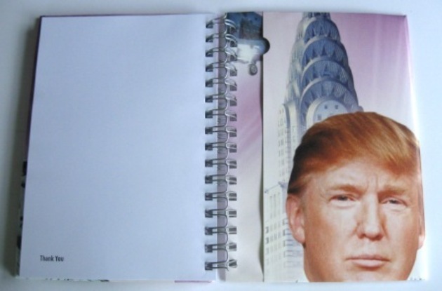 A Donald Trump recycled poster notebook being used to raise funds for Women's Refuge